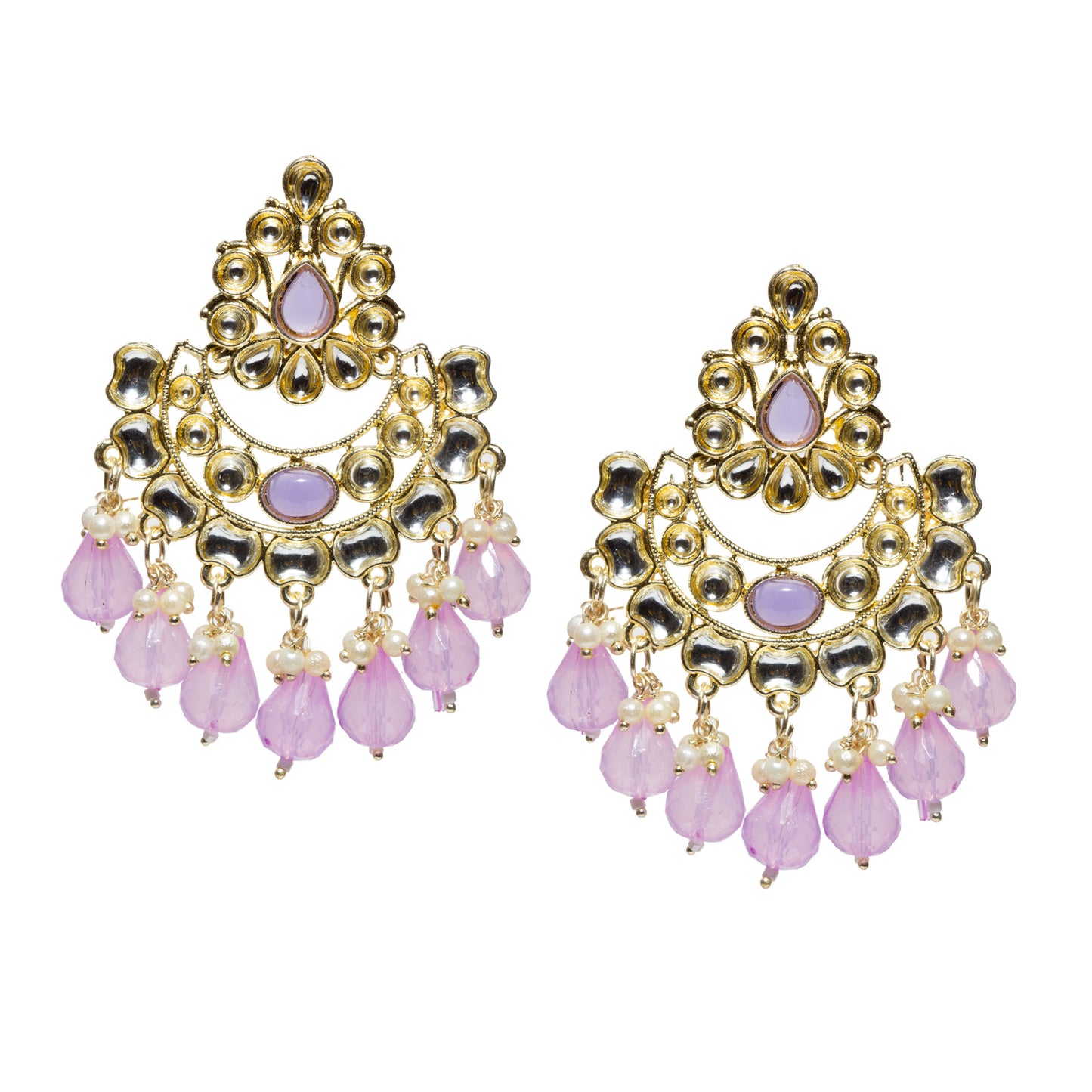 Bindhani-gold-plated-kundan-Beads-white-Light-Purple-stone-chandbli-earring-women-girls