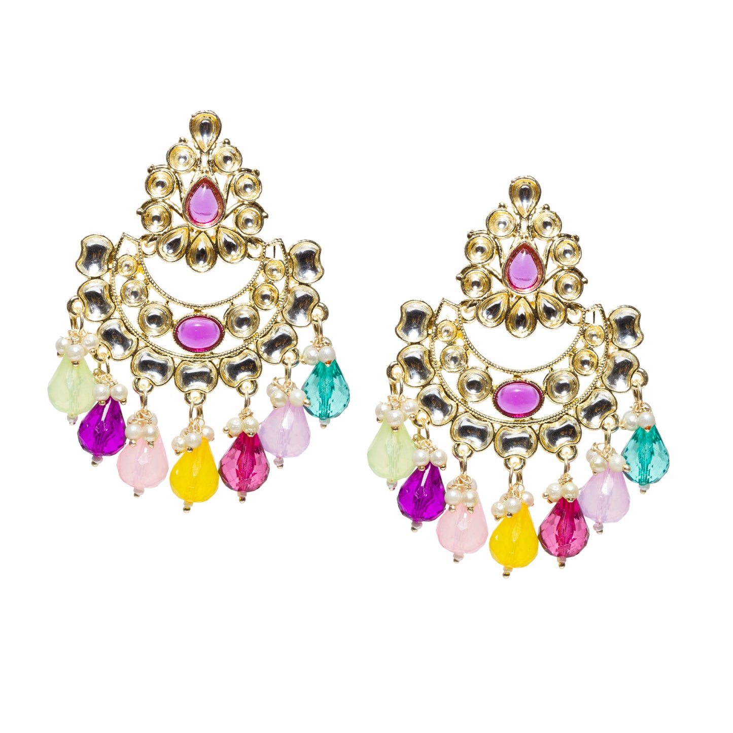 Bindhani-gold-plated-kundan-Beads-white-Multi-stone-chandbli-earring-women-girls