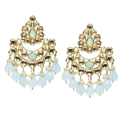 Bindhani-gold-plated-kundan-Beads-white-Turquoise-stone-chandbli-earring-women-girls