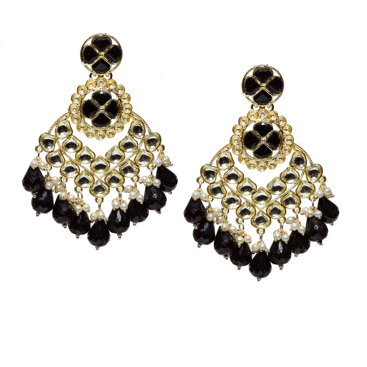 Bindhani-gold-plated-kundan-pearl-drop-white-Black-stone-chandbli-earring-women-girls