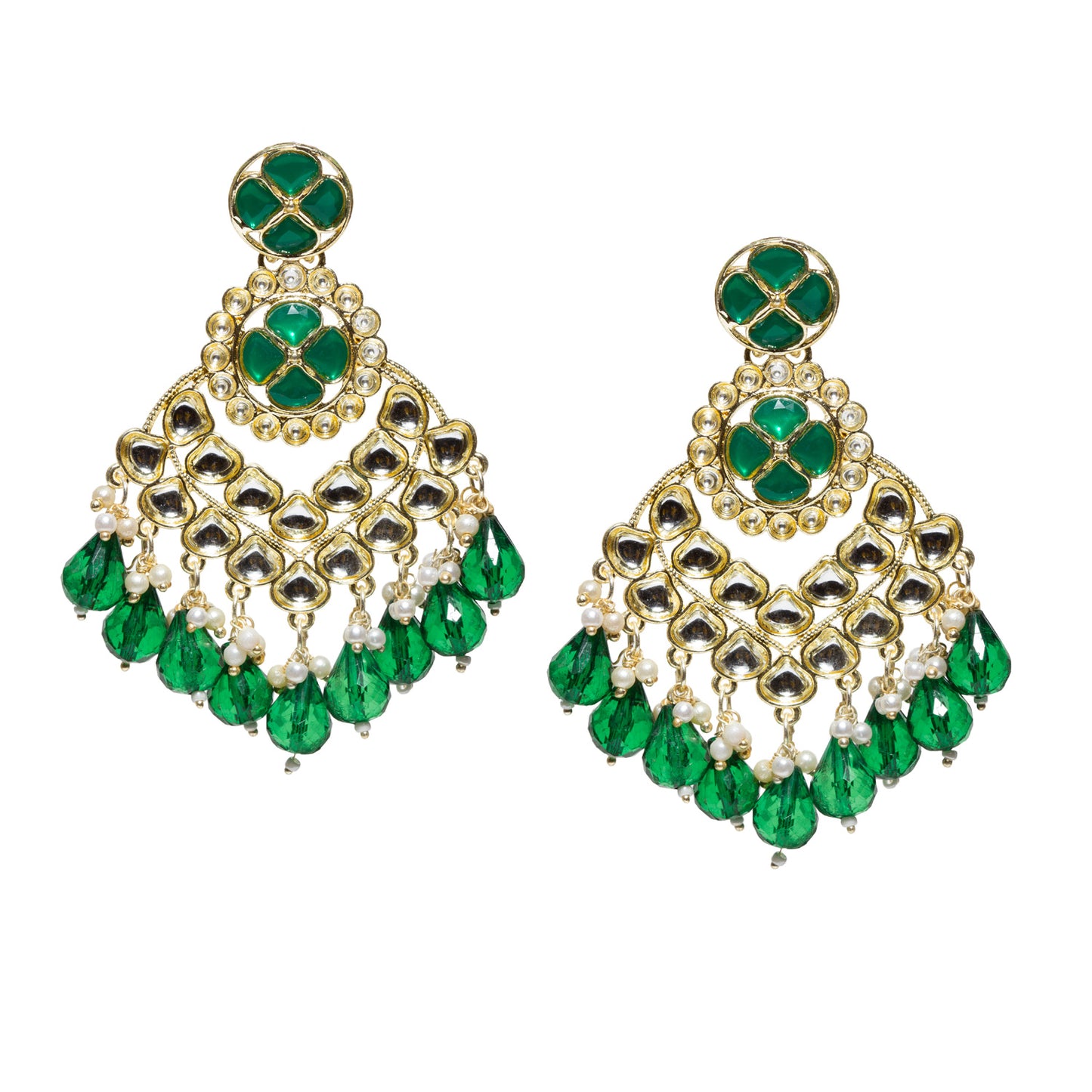 Bindhani-gold-plated-kundan-pearl-drop-white-Green-stone-chandbli-earring-women-girls