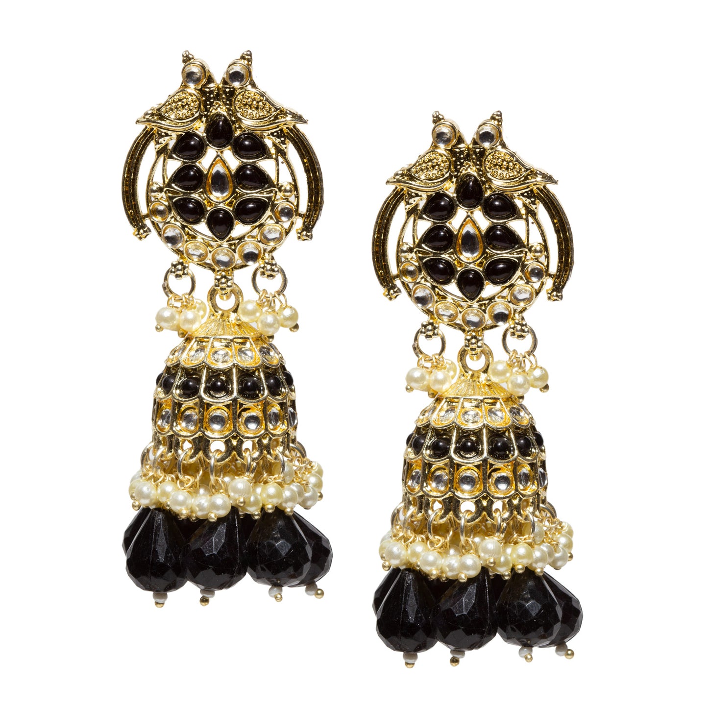 Bindhani-gold-plated-kundan-white-Beads-Drop-stone-Black-Jhumki-earring-women-girls