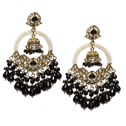 Bindhani-gold-plated-kundan-white-Beads-Drop-stone-Black-chandbli-Jhumki-earring-women-girls