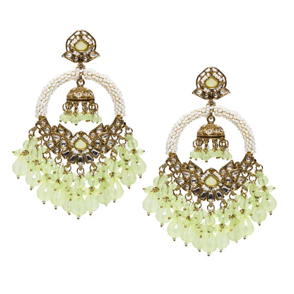 Bindhani-gold-plated-kundan-white-Beads-Drop-stone-Mint-Green-chandbli-Jhumki-earring-women-girls