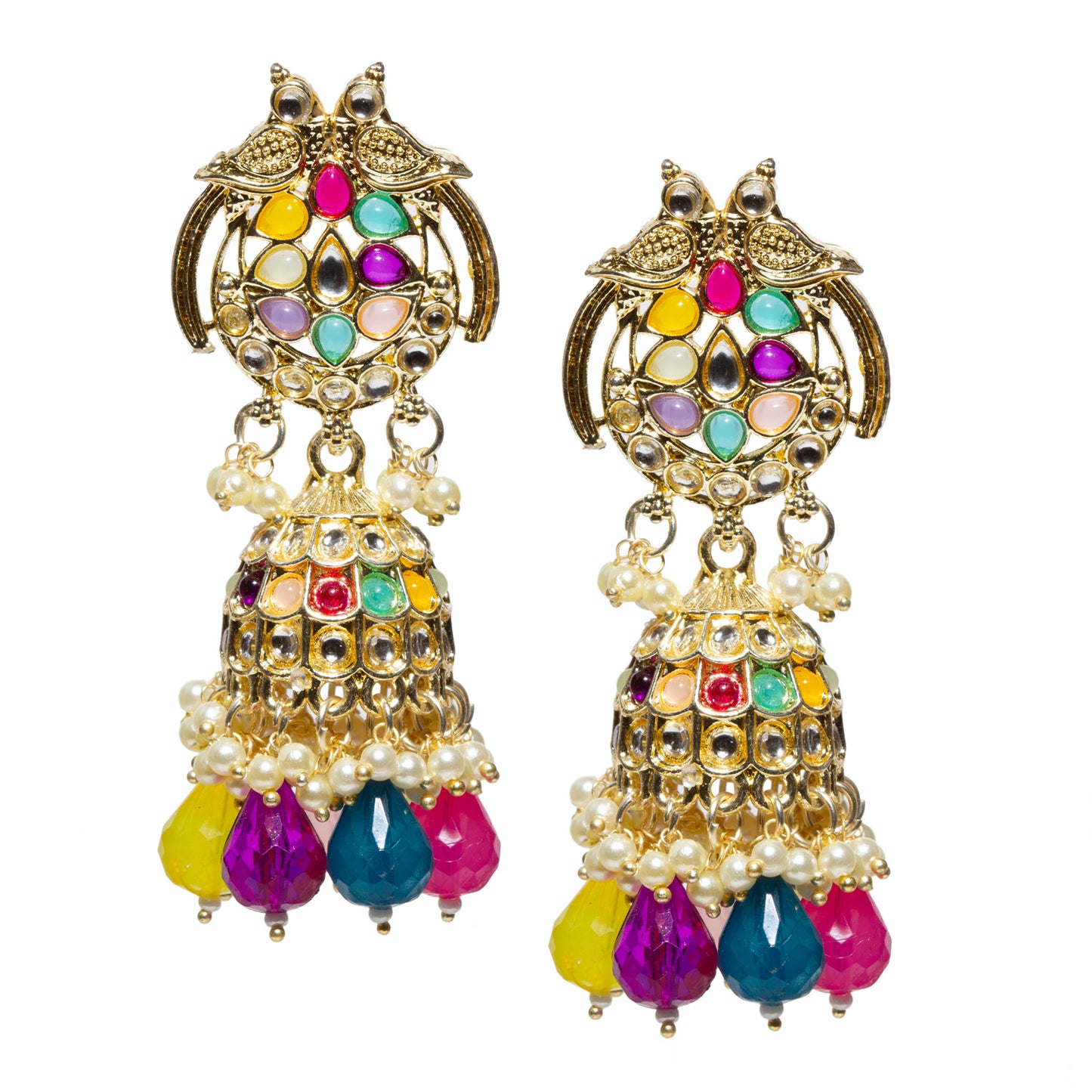 Bindhani-gold-plated-kundan-white-Beads-Drop-stone-Multi-Jhumki-earring-women-girls