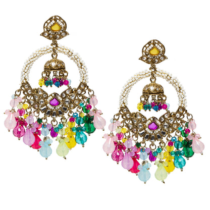 Bindhani-gold-plated-kundan-white-Beads-Drop-stone-Multi-chandbli-Jhumki-earring-women-girls