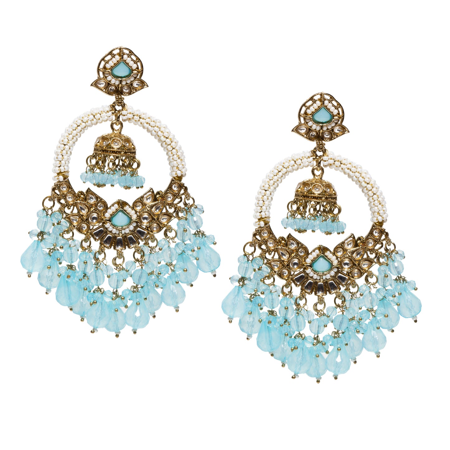 Bindhani-gold-plated-kundan-white-Beads-Drop-stone-Turquoise-chandbli-Jhumki-earring-women-girls