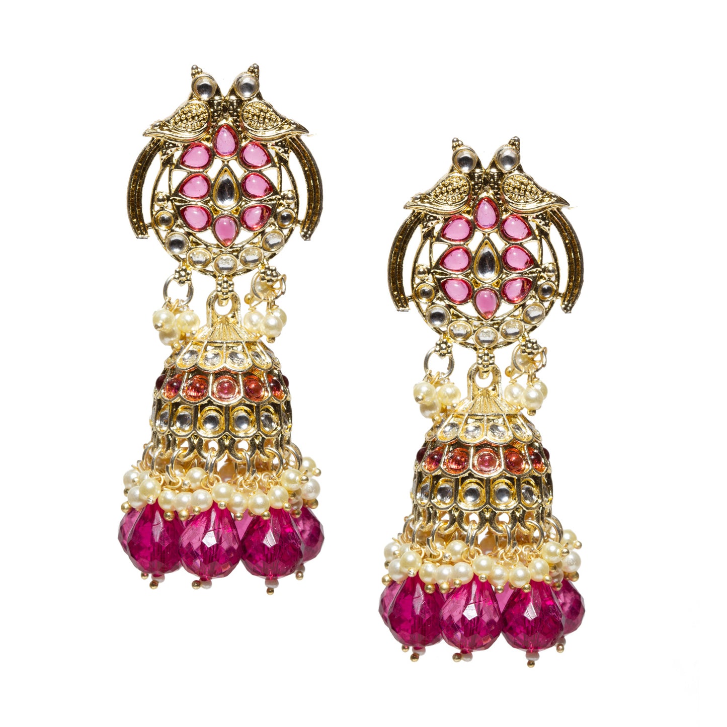 Bindhani-gold-plated-kundan-white-Beads-Drop-stone-purple-wine-Jhumki-earring-women-girls