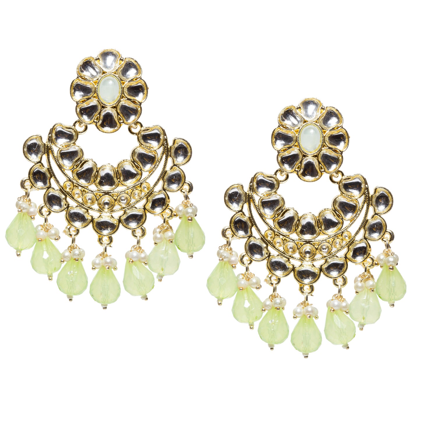 Bindhani-gold-plated-kundan-white-Mint-Green-stone-chandbli-earring-women