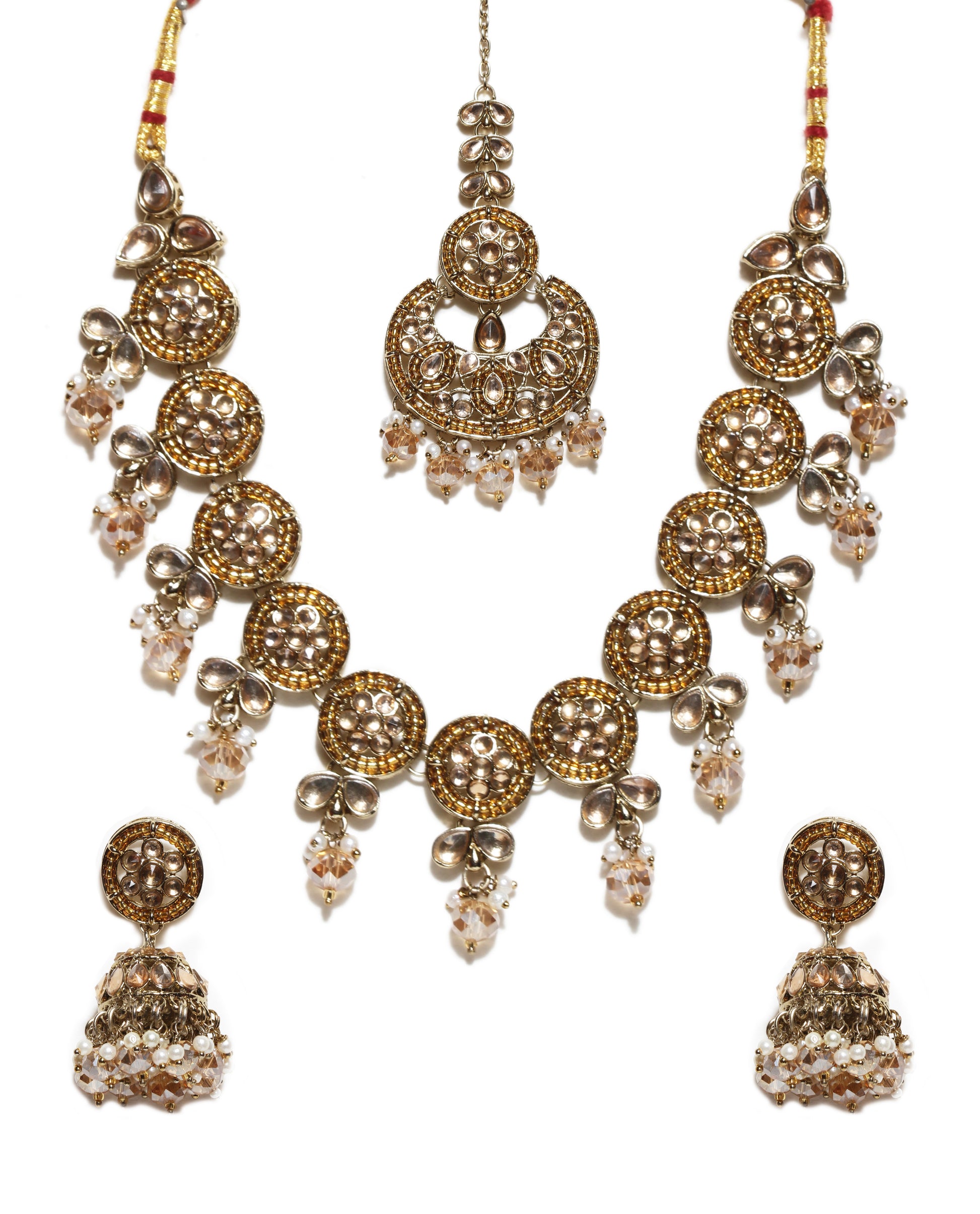 Bindhani mehndi-plated LCT stone choker set with earrings necklace set and tikka for women