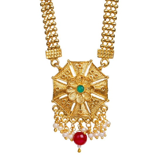 Bindhani South Indian long jewelry set for women – includes necklace, earrings, and traditional ethnic designs, handcrafted for festive and bridal occasions