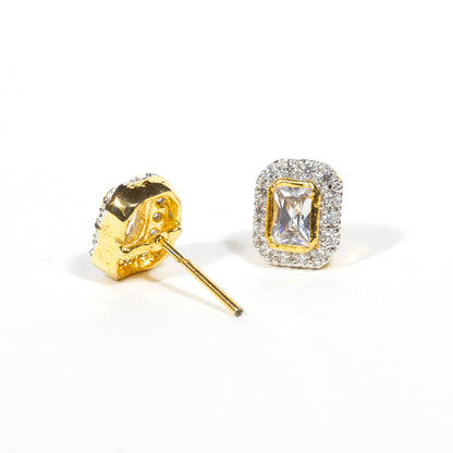 Bindhani gold-plated stud earrings with rectangular American diamond stones,
