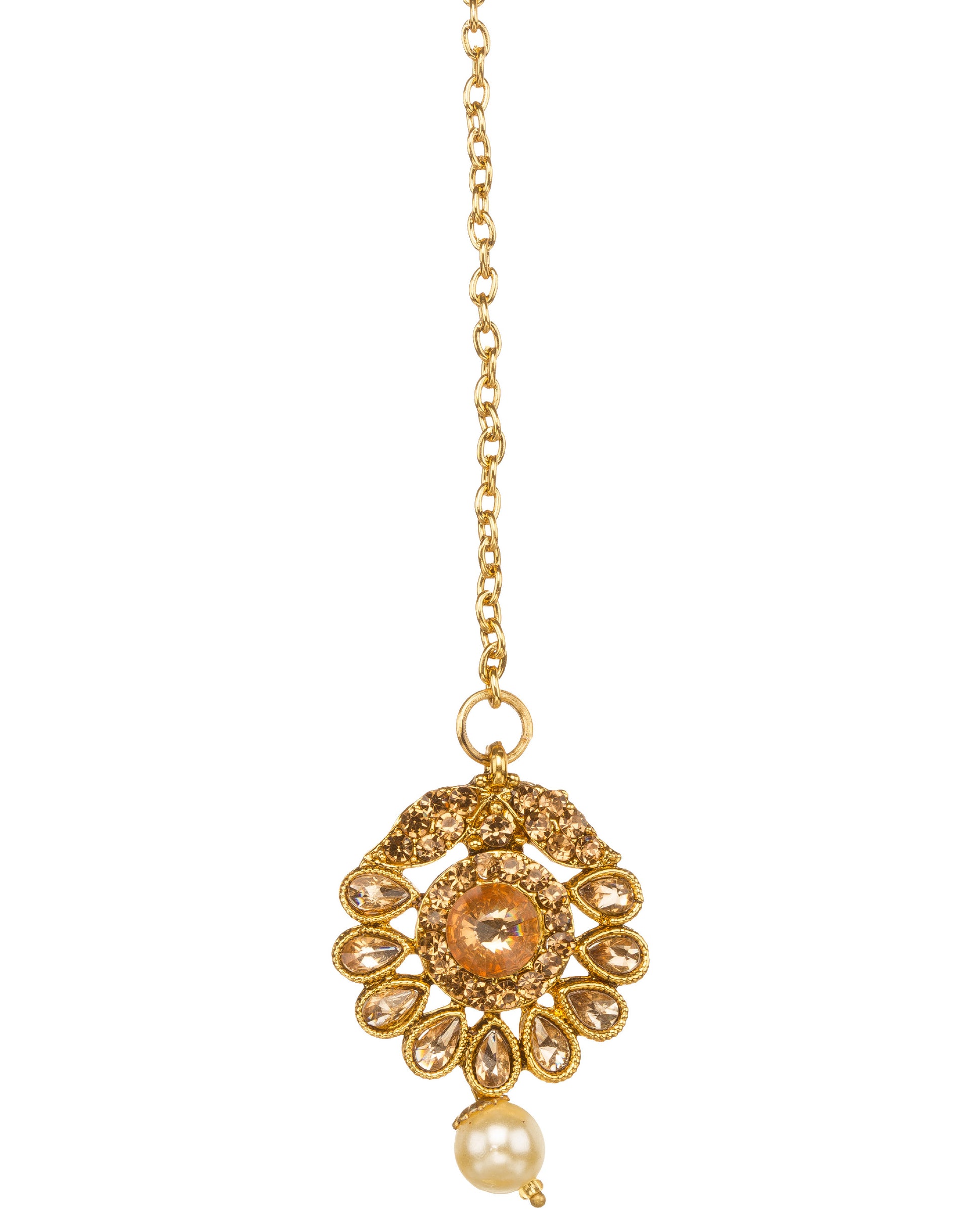Bindhani gold-plated tika for women featuring intricate traditional floral design