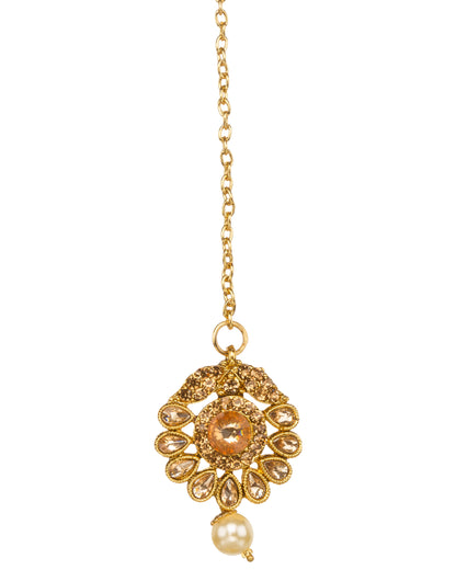 Bindhani gold-plated tika for women featuring intricate traditional floral design
