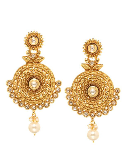 Bindhani gold plated copper kundan pearl drop earrings 