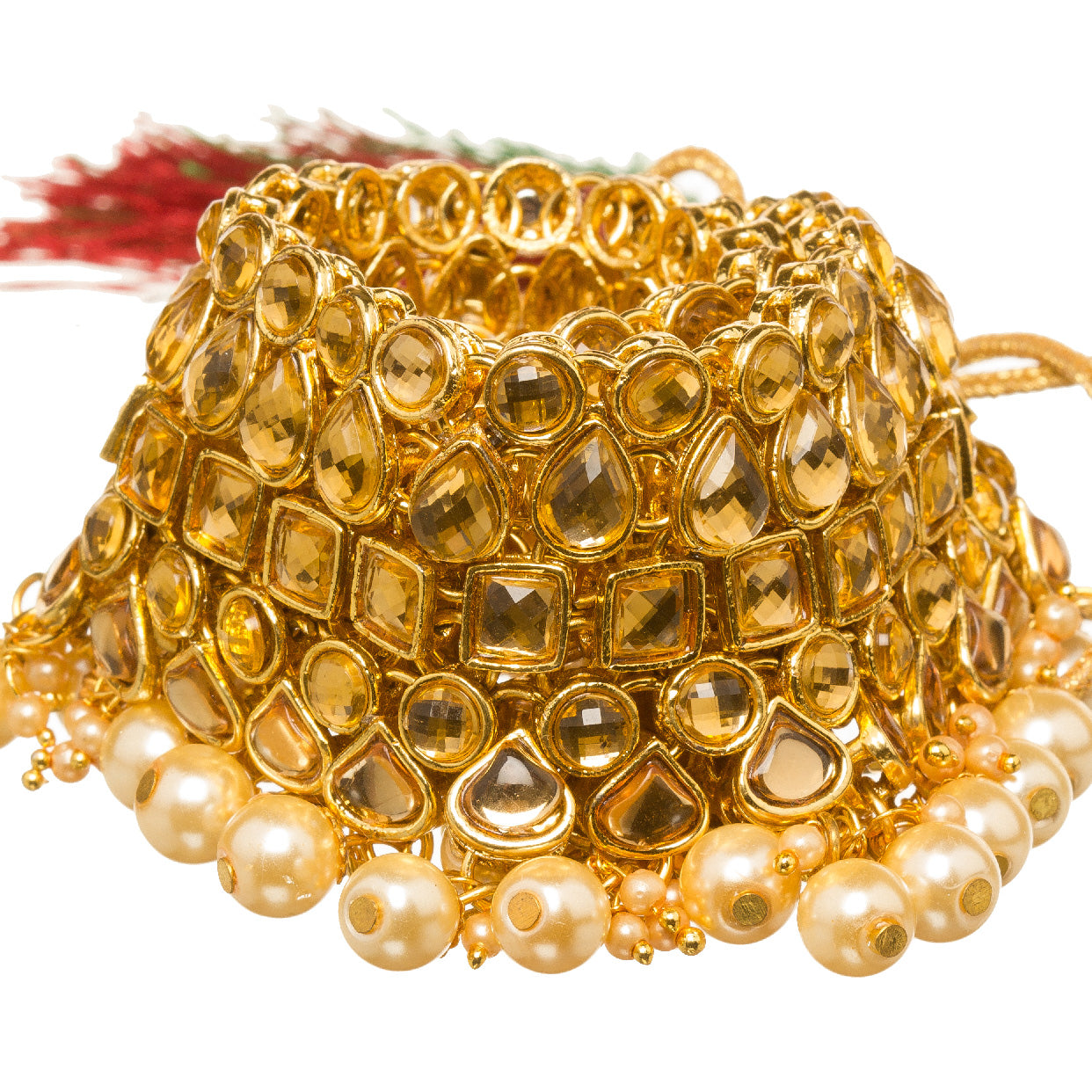Bindhani golden-plated Kundan stone necklace set for women featuring an elaborate bridal choker design with brown  Kundan stones, intricate golden detailing, 