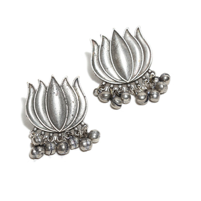 Bindhani lotus statement medium size stud earrings for women