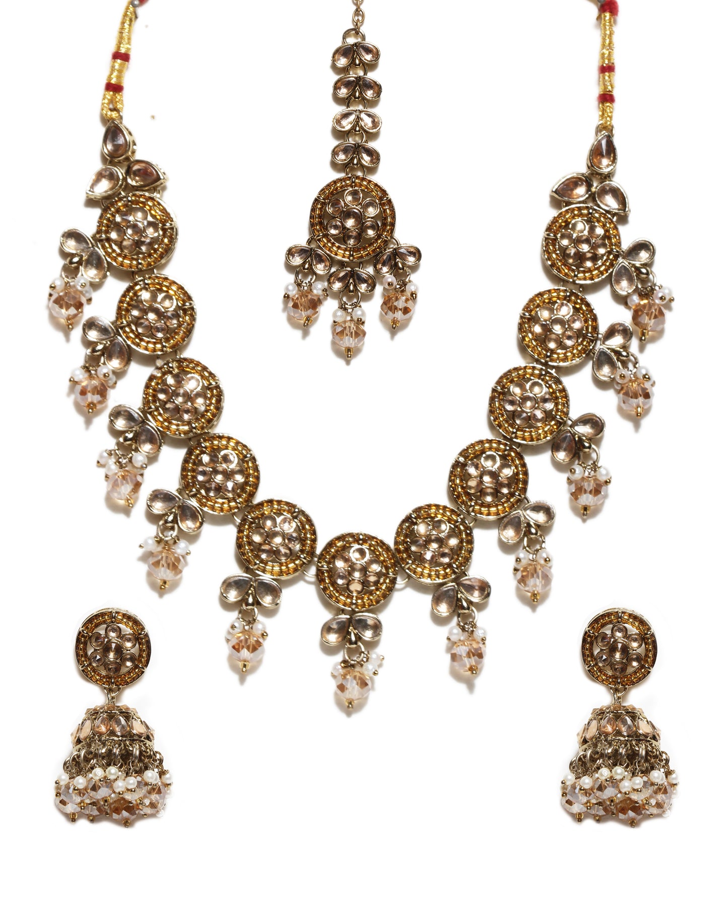 Bindhani mehndi-plated LCT stone choker set with earrings and tikka for women