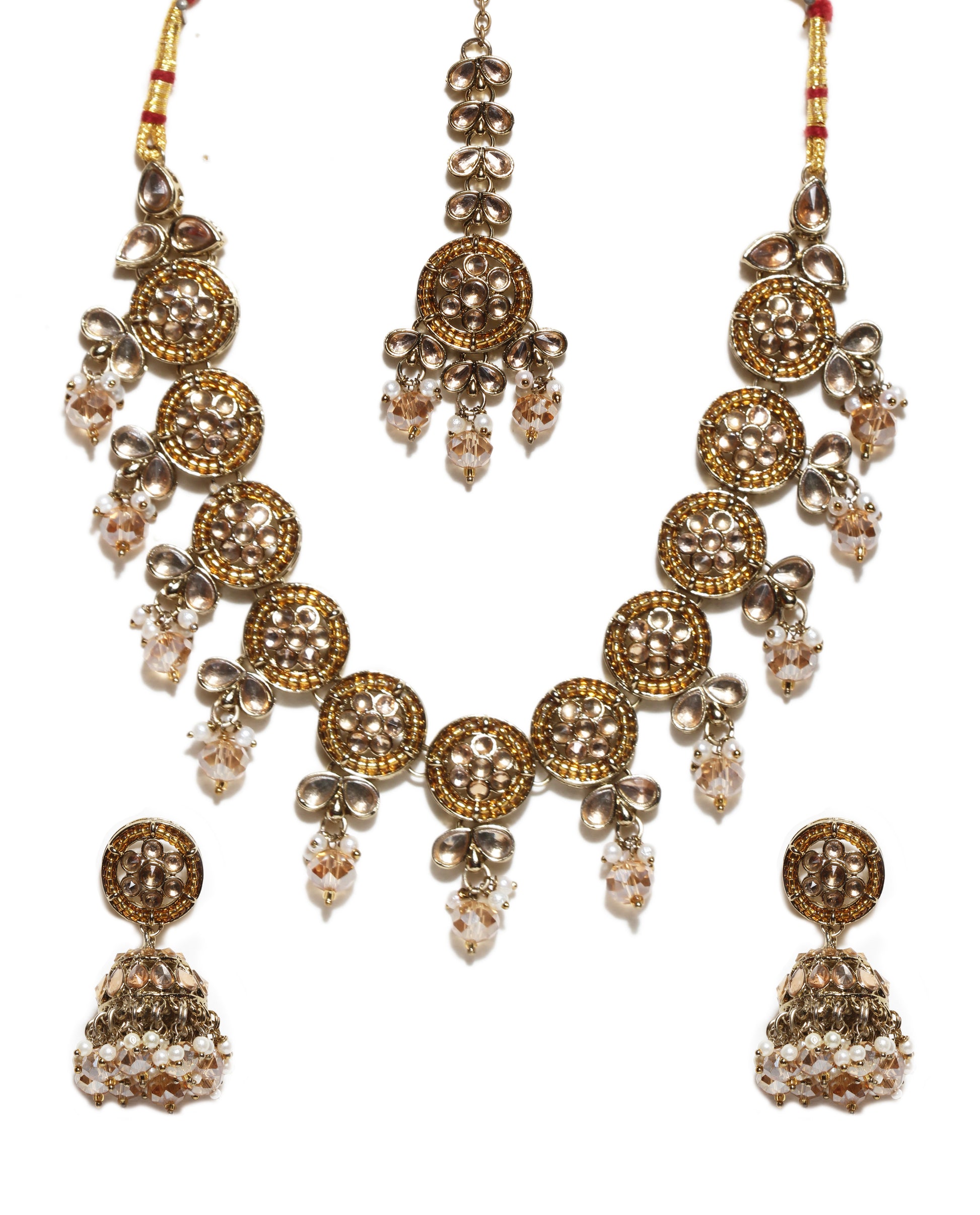 Bindhani mehndi-plated LCT stone choker set with earrings and tikka for women