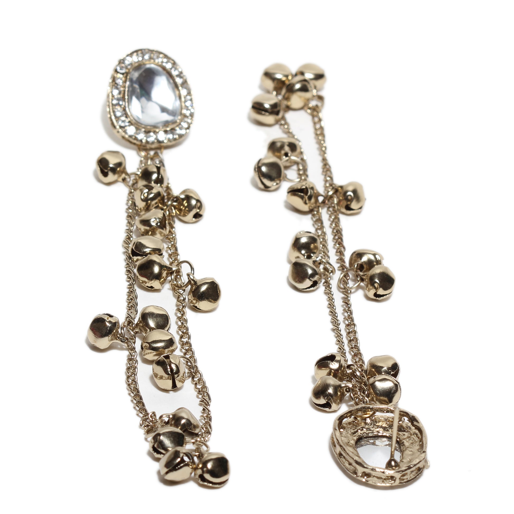Bindhani traditional mehandi plated long chain with small bell (ghungroo) kashmiri earrings
