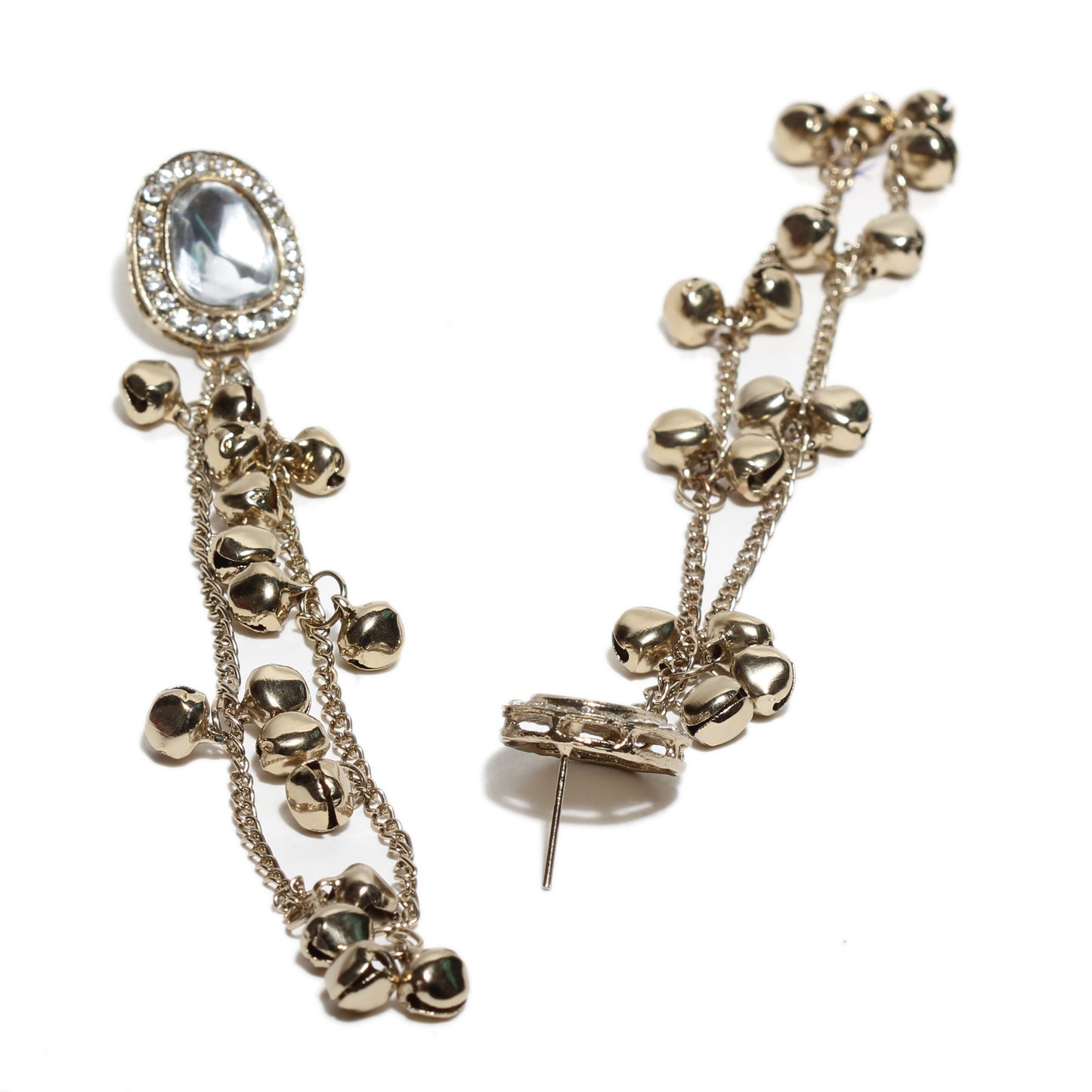 Bindhani traditional mehandi plated long chain with small bell (ghungroo) long kashmiri earrings