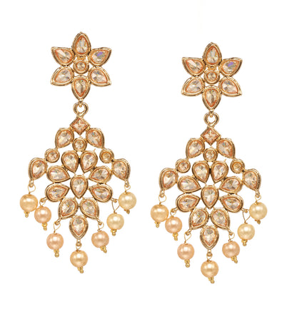 Bindhani gold plated pearl drop & diamond stone moti pearl drop earrings secured with post back closure for women and girls