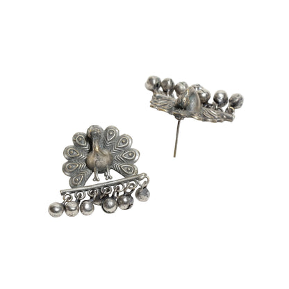 Bindhanni-Dancing-Peacock-Drop-White-Beads-Oxidized-Silver-Earrings