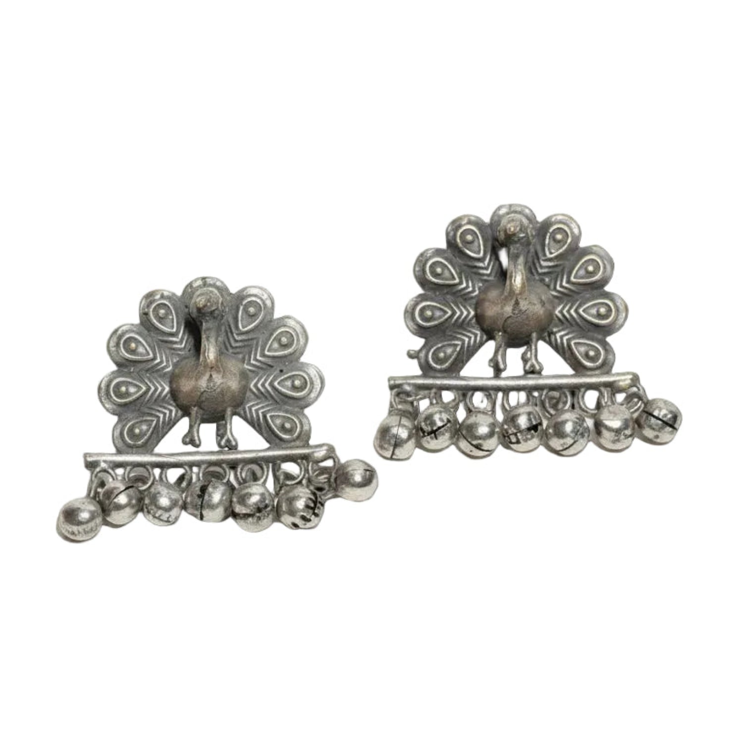 Dancing-Peacock-Drop-White-Beads-Oxidized-Silver-Earrings
