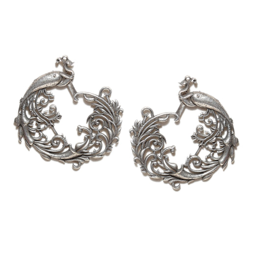 Oxidized Silver Dancing Peacock Earrings