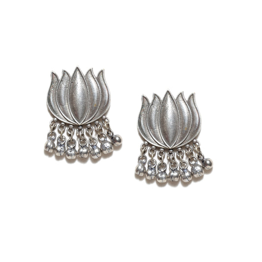 Oxidized Lotus Statement Earrings