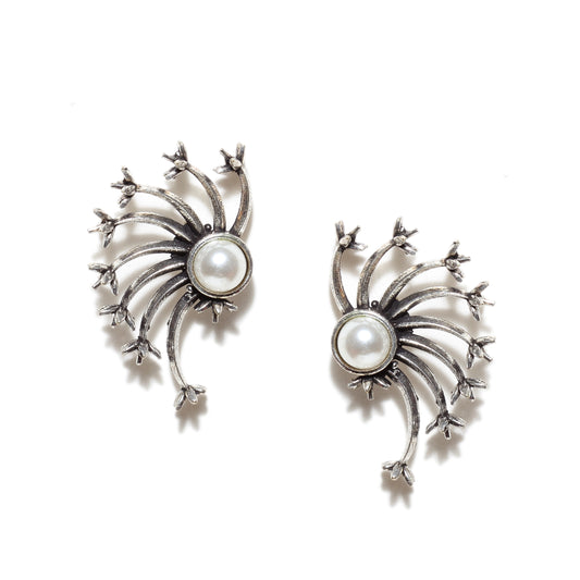 Oxidized Silver Finish Stud Earrings