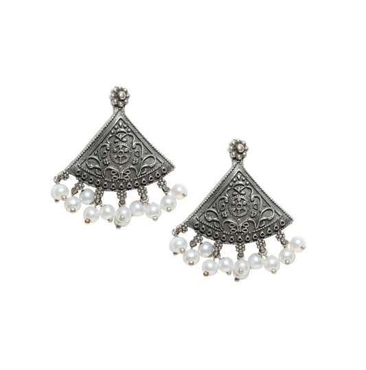 Traditional Oxidized Silver Triangular Earrings