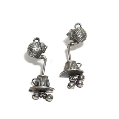 Oxidized Brass Silver Trending Latest Stylish Boho Chai Ketli Stud Earrings