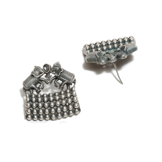 Oxidized Kundan Elephant Earrings