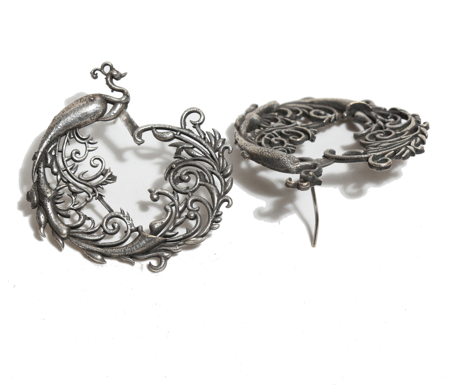 Oxidized Silver Dancing Peacock Earrings
