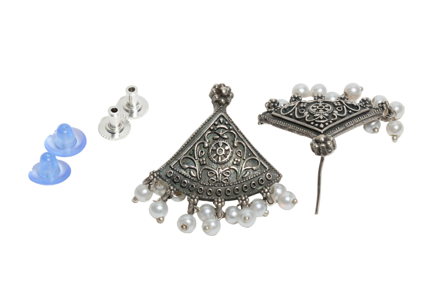 Traditional Oxidized Silver Triangular Earrings