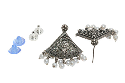 Traditional Oxidized Silver Triangular Earrings