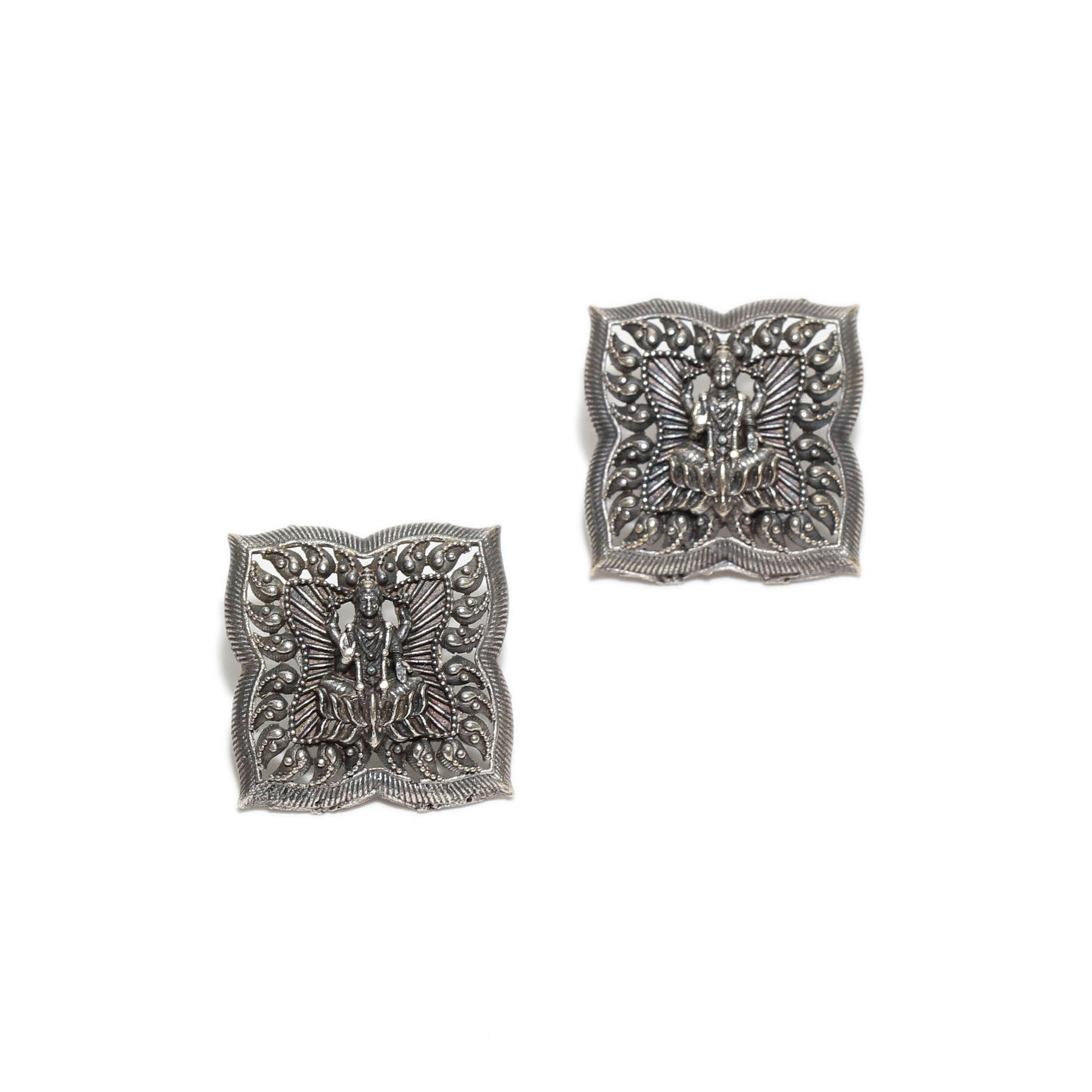 Goddess Lakshmi Silver-toned Studs Earrings