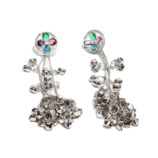 Silver Tonned  Long Kashmiri Jhumka Earrings with stud