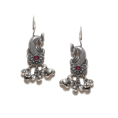 Oxidized-Silver-Peacock-Ghuguro-Fish-Hook-Earrings