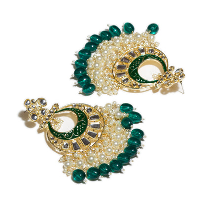 bindhani gold plated kundan stone green drop meenakari chandbali earring for women girls