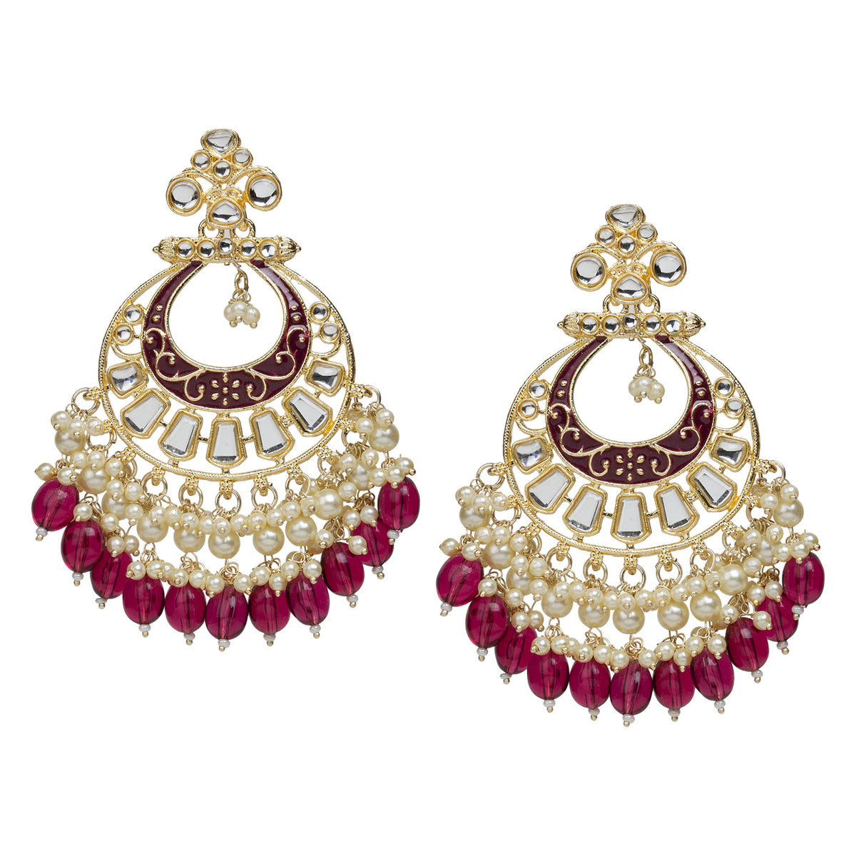 bindhani gold plated kundan stone purple wine drop meenakari chandbali earring for women girls
