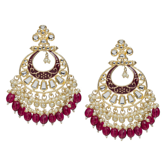 bindhani gold plated kundan stone purple wine drop meenakari chandbali earring for women girls