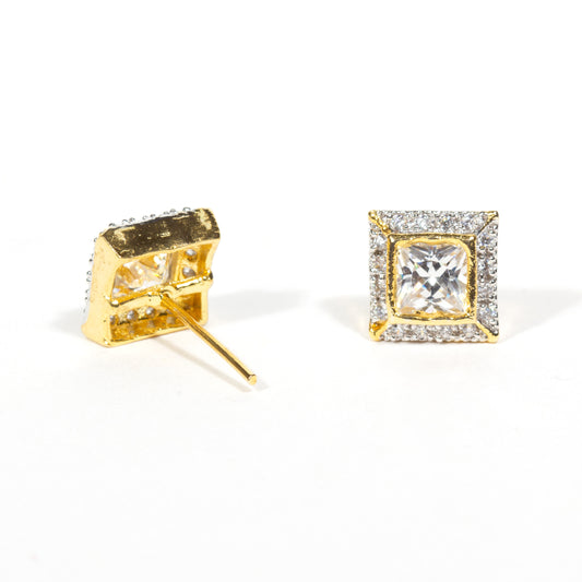 AD CZ Square Shaped Studs Earrings