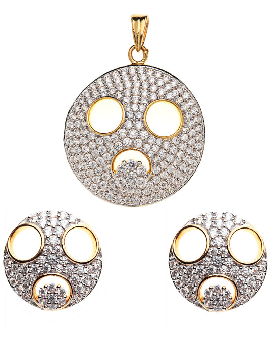 American Diamond AD-Stones Round Pendant Studs With Chain