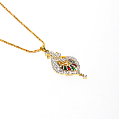 American Diamond  Cubic Zirconia-Enamel Pendant With Chain