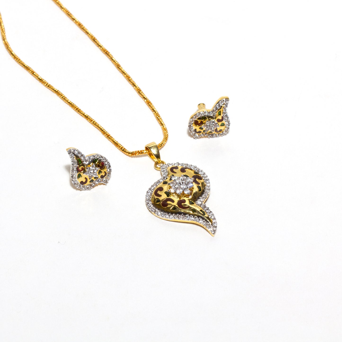 AD Meenakari Pendant Studs With Chain