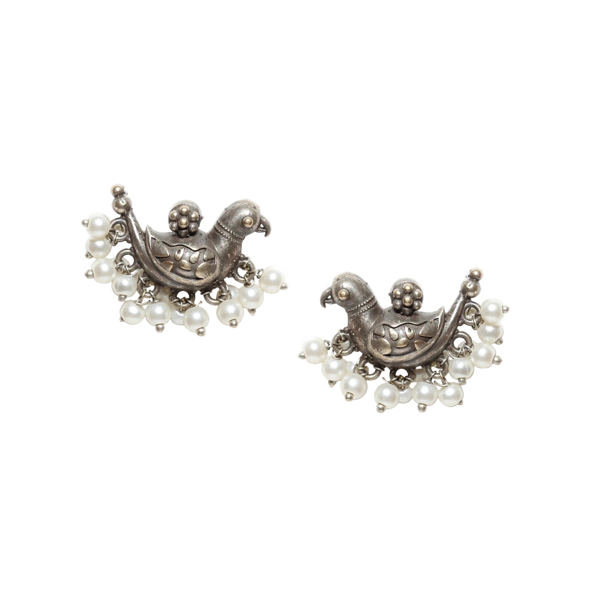 Stylish-Oxidised-Silver-Bird-Drop-Stud-Earring