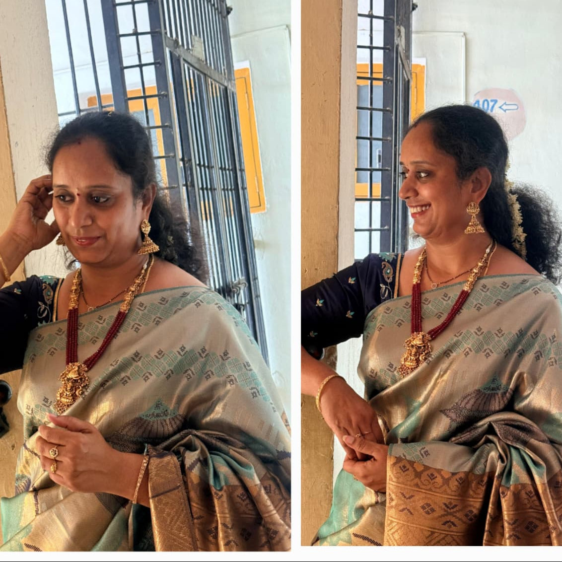 Sneha wearing Bindhani south jewelary long necklace set 