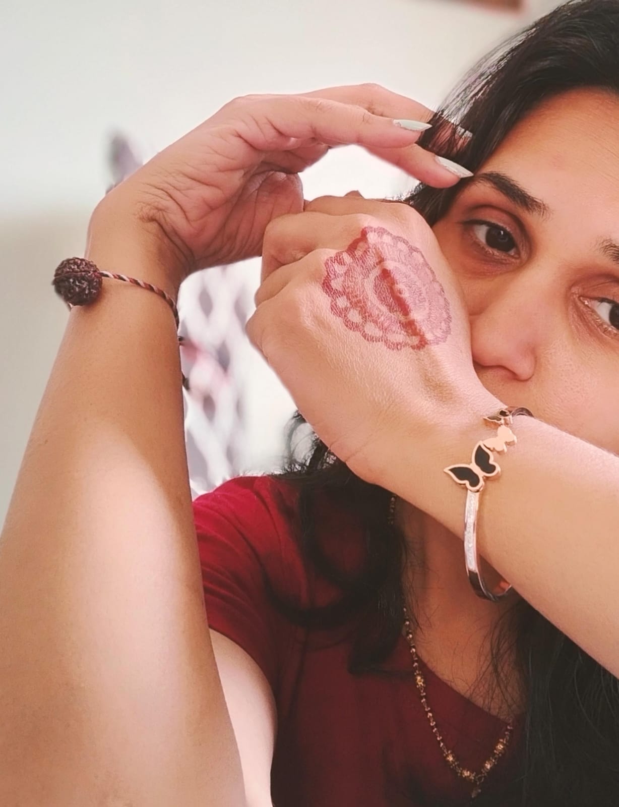 anitha with bindhani black meenakari gold-plated bracelets